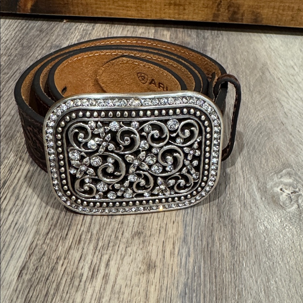 Ariat Brown Leather Belt Rhinestone Size Medium